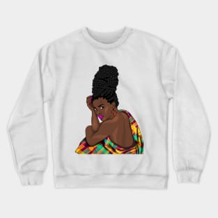 Melanin Queen Afro African Pride Kente Pattern Crewneck Sweatshirt